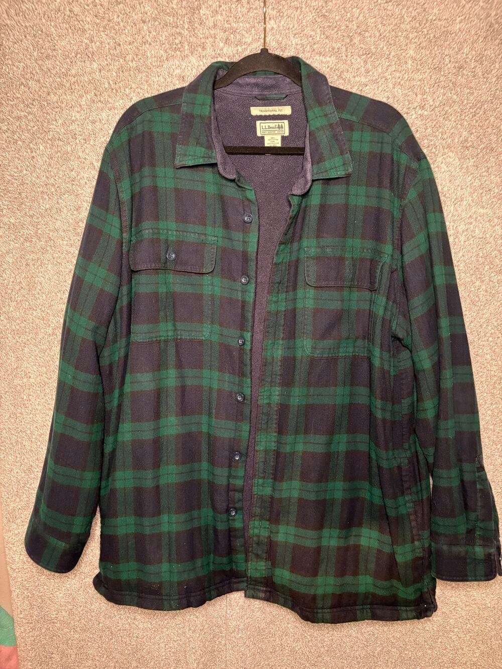 L.L.Bean XL Black Watch Plaid Fleece Lined Shirt Jacket